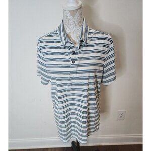 Mohnton Made Polo Shirt Golf White Striped Short Sleeve Men's Large
